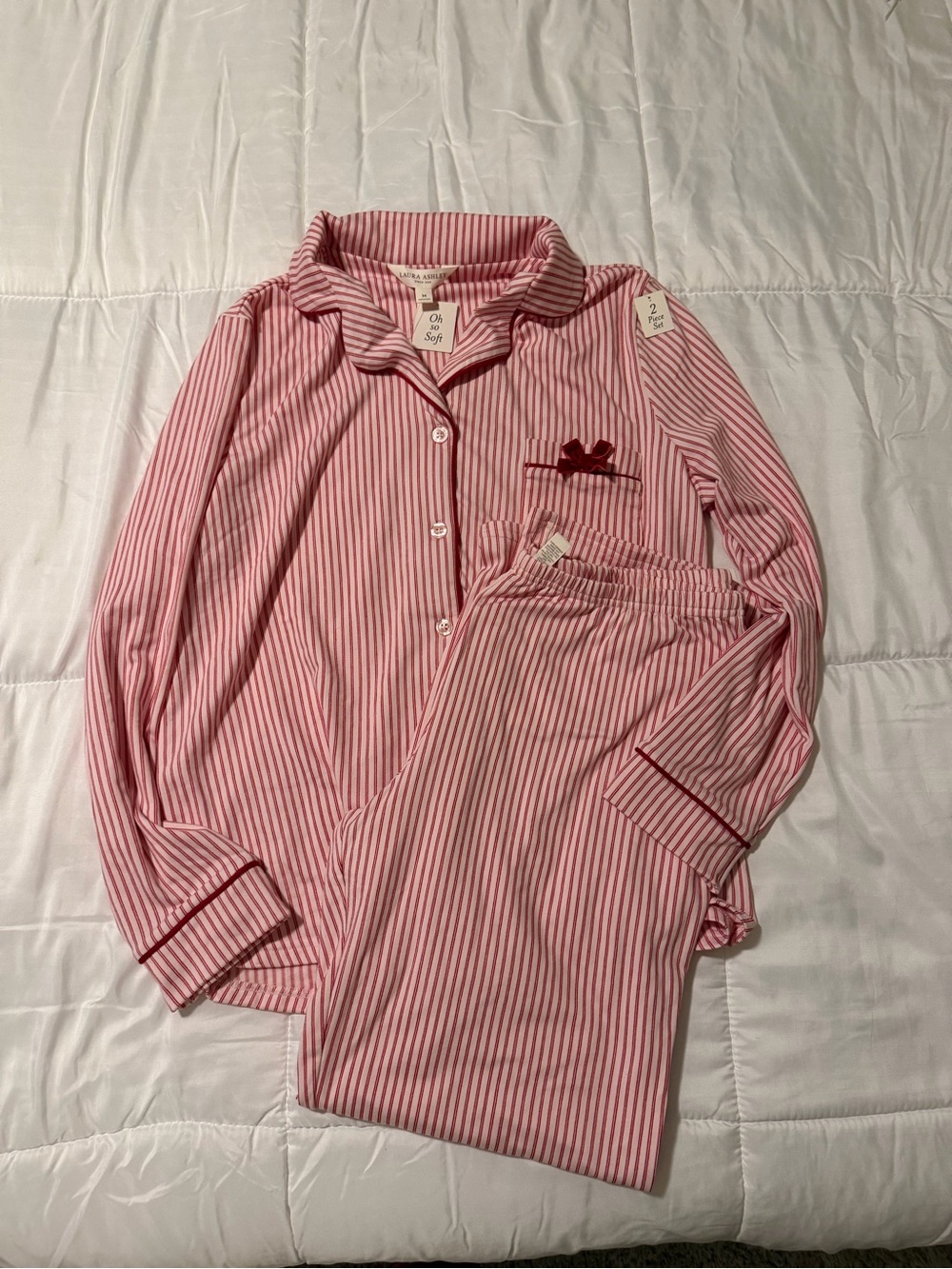 Laura Ashley Pink and White Striped Women's pajama Set